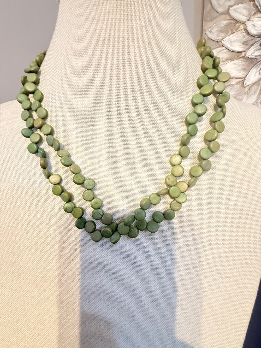 Vintage Double Strand Green Stone Bead Necklace 20”